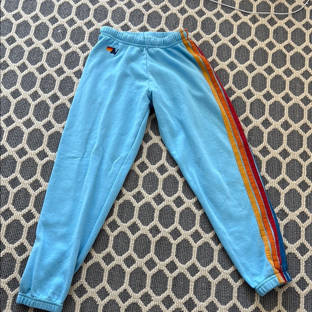 Aviator Nation Blue Sweatpants with Rainbow Stripe